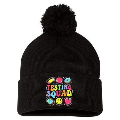 Funny Teacher Test Day Motivational Teacher Testing Squad Pom Pom 12in Knit Beanie