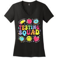 Funny Teacher Test Day Motivational Teacher Testing Squad Women's V-Neck T-Shirt