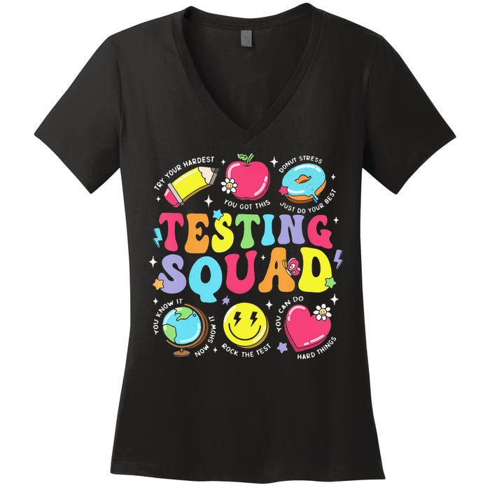 Funny Teacher Test Day Motivational Teacher Testing Squad Women's V-Neck T-Shirt