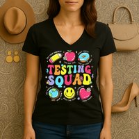 Funny Teacher Test Day Motivational Teacher Testing Squad Women's V-Neck T-Shirt
