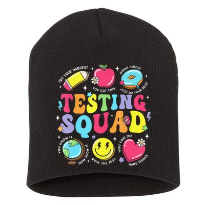 Funny Teacher Test Day Motivational Teacher Testing Squad Short Acrylic Beanie