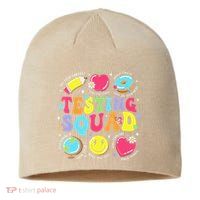 Funny Teacher Test Day Motivational Teacher Testing Squad Sustainable Beanie