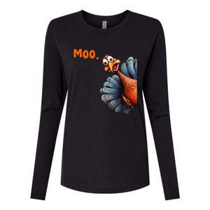 Funny Thanksgiving Turkey Moo IM A Cow Gift Womens Cotton Relaxed Long Sleeve T-Shirt