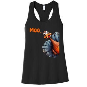 Funny Thanksgiving Turkey Moo IM A Cow Gift Women's Racerback Tank