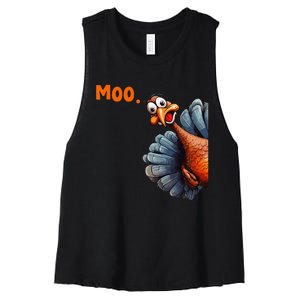 Funny Thanksgiving Turkey Moo IM A Cow Gift Women's Racerback Cropped Tank