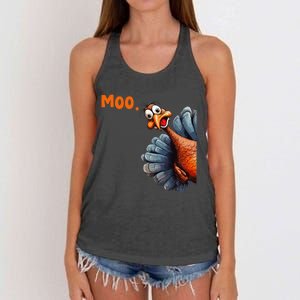 Funny Thanksgiving Turkey Moo IM A Cow Gift Women's Knotted Racerback Tank