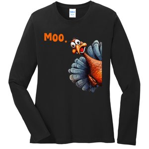 Funny Thanksgiving Turkey Moo IM A Cow Gift Ladies Long Sleeve Shirt