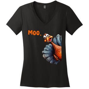 Funny Thanksgiving Turkey Moo IM A Cow Gift Women's V-Neck T-Shirt