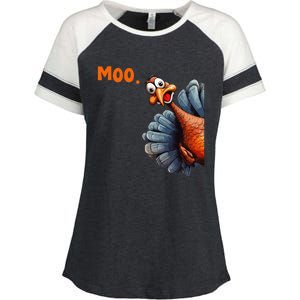 Funny Thanksgiving Turkey Moo IM A Cow Gift Enza Ladies Jersey Colorblock Tee