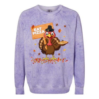 Funny Thanksgiving Turkey Eat Pizza Cute Gift Colorblast Crewneck Sweatshirt