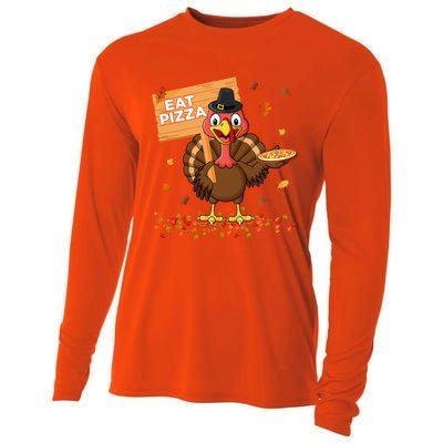 Funny Thanksgiving Turkey Eat Pizza Cute Gift Cooling Performance Long Sleeve Crew