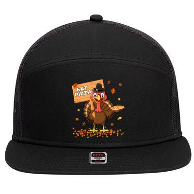 Funny Thanksgiving Turkey Eat Pizza Cute Gift 7 Panel Mesh Trucker Snapback Hat