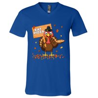 Funny Thanksgiving Turkey Eat Pizza Cute Gift V-Neck T-Shirt