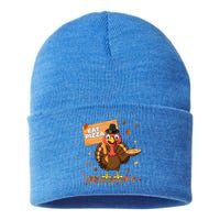 Funny Thanksgiving Turkey Eat Pizza Cute Gift Sustainable Knit Beanie