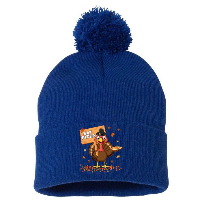 Funny Thanksgiving Turkey Eat Pizza Cute Gift Pom Pom 12in Knit Beanie