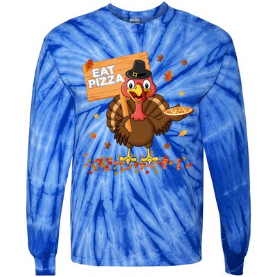 Funny Thanksgiving Turkey Eat Pizza Cute Gift Tie-Dye Long Sleeve Shirt