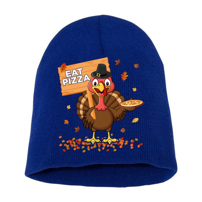 Funny Thanksgiving Turkey Eat Pizza Cute Gift Short Acrylic Beanie