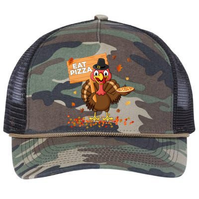 Funny Thanksgiving Turkey Eat Pizza Cute Gift Retro Rope Trucker Hat Cap