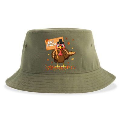 Funny Thanksgiving Turkey Eat Pizza Cute Gift Sustainable Bucket Hat