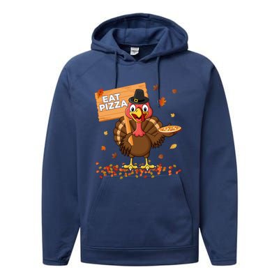 Funny Thanksgiving Turkey Eat Pizza Cute Gift Performance Fleece Hoodie