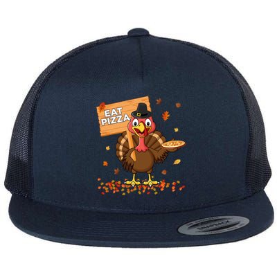 Funny Thanksgiving Turkey Eat Pizza Cute Gift Flat Bill Trucker Hat