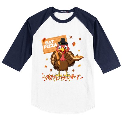 Funny Thanksgiving Turkey Eat Pizza Cute Gift Baseball Sleeve Shirt