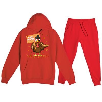 Funny Thanksgiving Turkey Eat Pizza Cute Gift Premium Hooded Sweatsuit Set