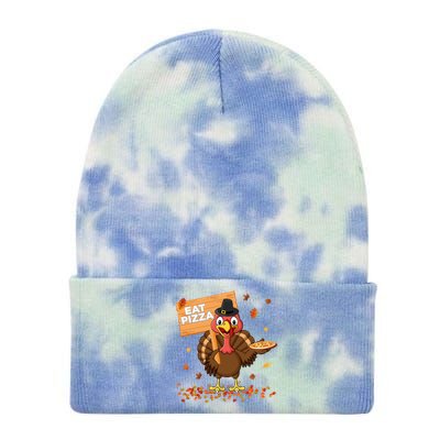 Funny Thanksgiving Turkey Eat Pizza Cute Gift Tie Dye 12in Knit Beanie