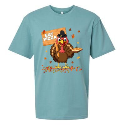 Funny Thanksgiving Turkey Eat Pizza Cute Gift Sueded Cloud Jersey T-Shirt