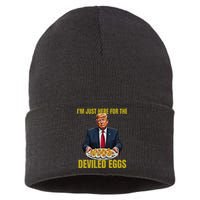 Funny Trump Thanksgiving IM Just Here For The Deviled Eggs Sustainable Knit Beanie