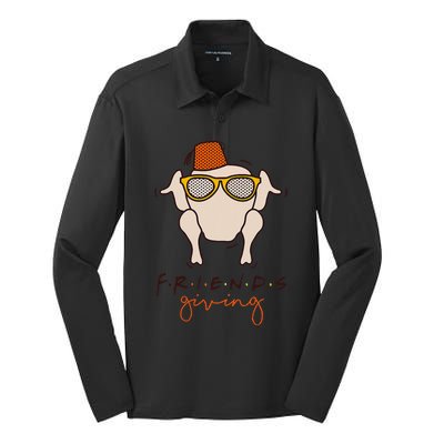 Funny Thanksgiving Turkey Head Friends Silk Touch Performance Long Sleeve Polo