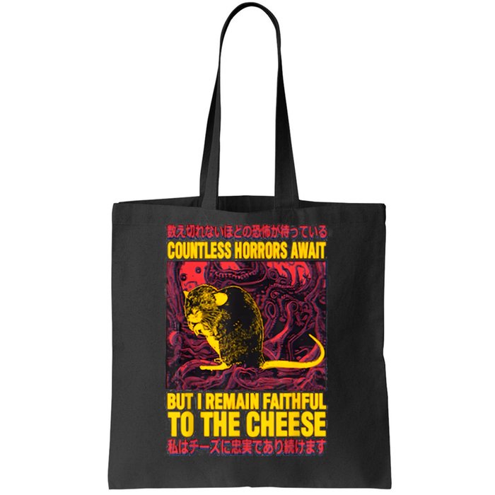 Faithful To The Cheese Japanese Horror Rat Tote Bag