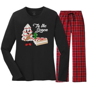 Funny Tis The Season Christmas Tree Cakes Debbie Xmas Gifts Women's Long Sleeve Flannel Pajama Set 