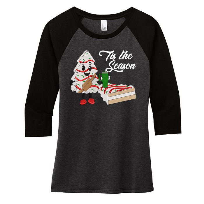 Funny Tis The Season Christmas Tree Cakes Debbie Xmas Gifts Women's Tri-Blend 3/4-Sleeve Raglan Shirt