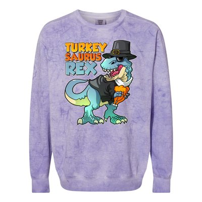 Funny Thanksgiving Turkey Saurus Rex Colorblast Crewneck Sweatshirt