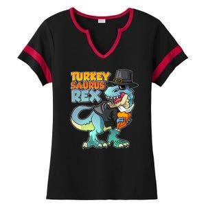 Funny Thanksgiving Turkey Saurus Rex Ladies Halftime Notch Neck Tee