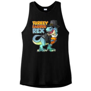 Funny Thanksgiving Turkey Saurus Rex Ladies PosiCharge Tri-Blend Wicking Tank