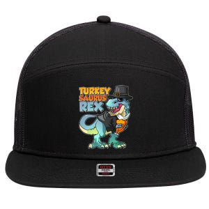 Funny Thanksgiving Turkey Saurus Rex 7 Panel Mesh Trucker Snapback Hat