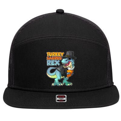 Funny Thanksgiving Turkey Saurus Rex 7 Panel Mesh Trucker Snapback Hat
