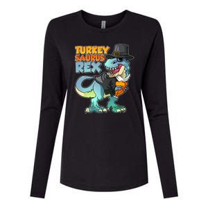 Funny Thanksgiving Turkey Saurus Rex Womens Cotton Relaxed Long Sleeve T-Shirt