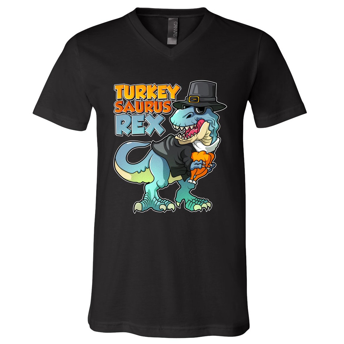 Funny Thanksgiving Turkey Saurus Rex V-Neck T-Shirt