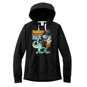 Funny Thanksgiving Turkey Saurus Rex Women's Fleece Hoodie