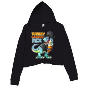 Funny Thanksgiving Turkey Saurus Rex Crop Fleece Hoodie