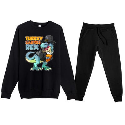 Funny Thanksgiving Turkey Saurus Rex Premium Crewneck Sweatsuit Set