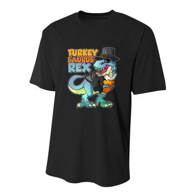 Funny Thanksgiving Turkey Saurus Rex Youth Performance Sprint T-Shirt