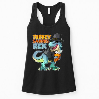 Funny Thanksgiving Turkey Saurus Rex Womens Tank Top
