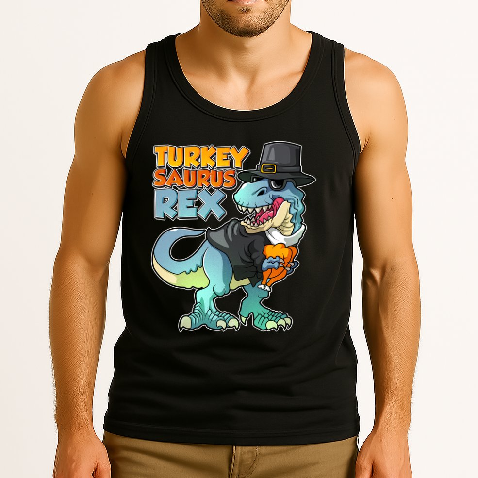 Funny Thanksgiving Turkey Saurus Rex Tank Top