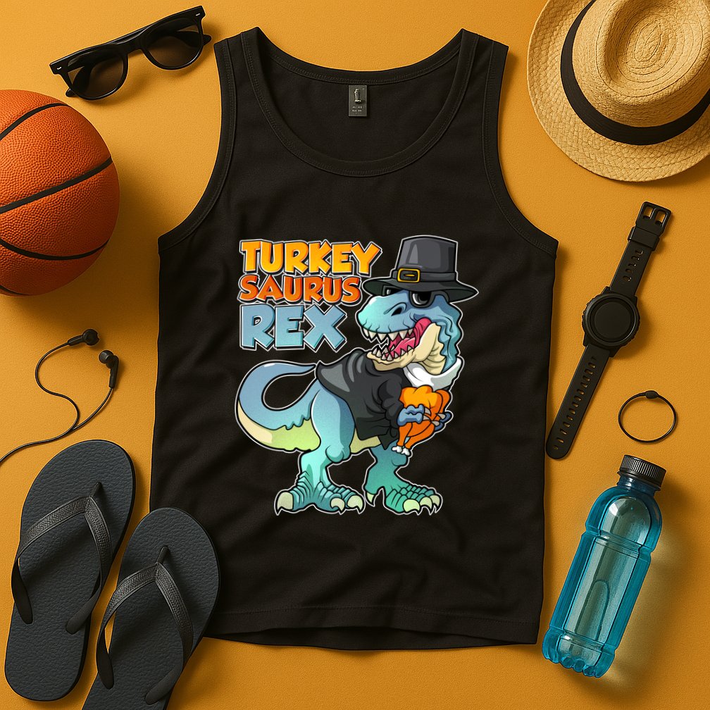 Funny Thanksgiving Turkey Saurus Rex Tank Top
