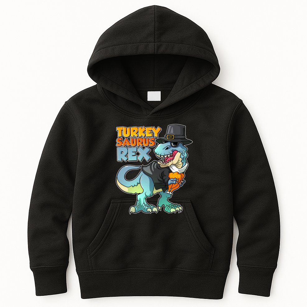 Funny Thanksgiving Turkey Saurus Rex Kids Hoodie