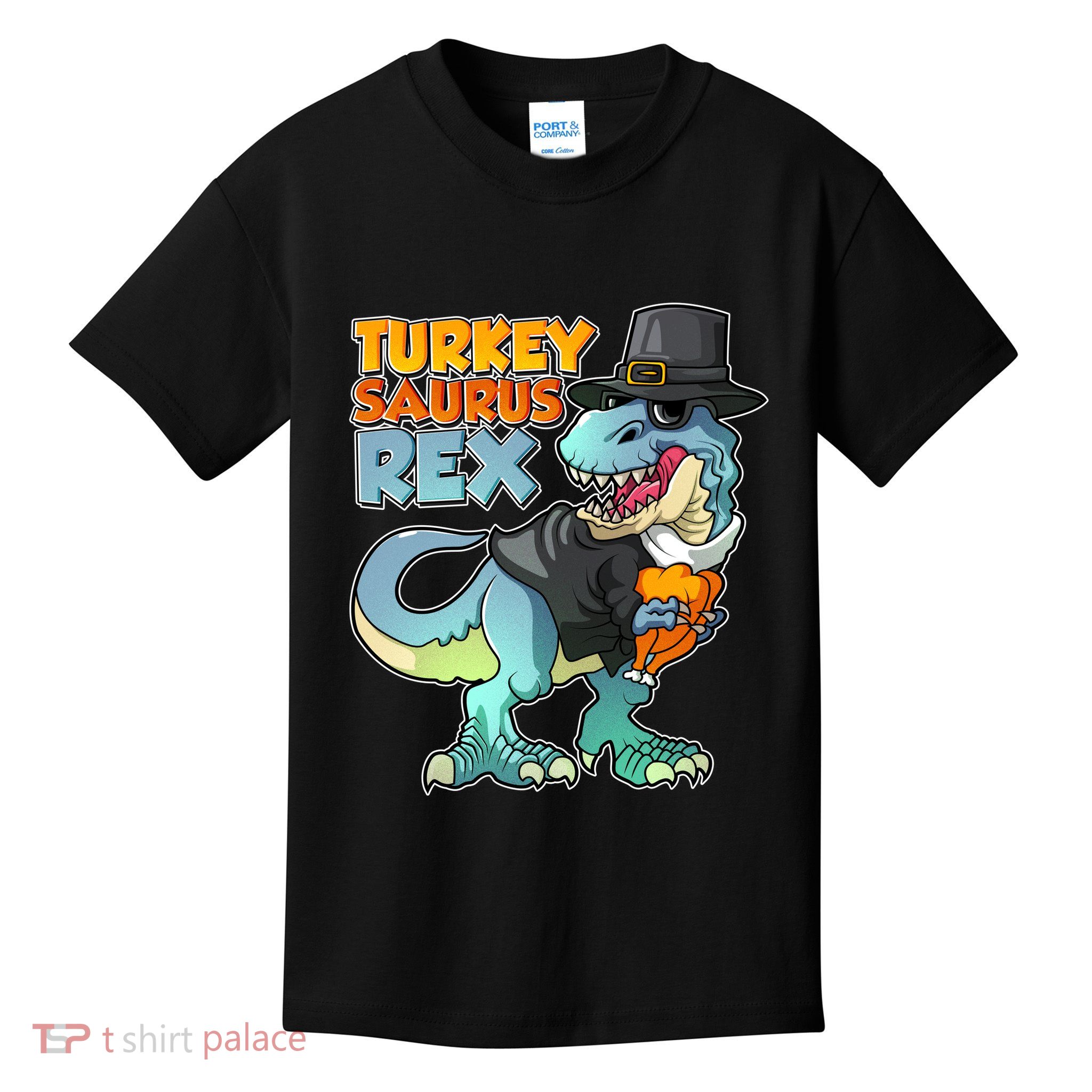 Funny Thanksgiving Turkey Saurus Rex Kids T-Shirt